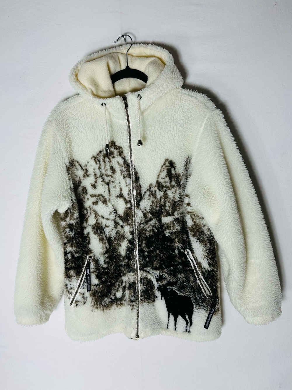 Vintage Northern Sun Fleece Sherpa Jacket Cream Moose Mountain S Cabincore